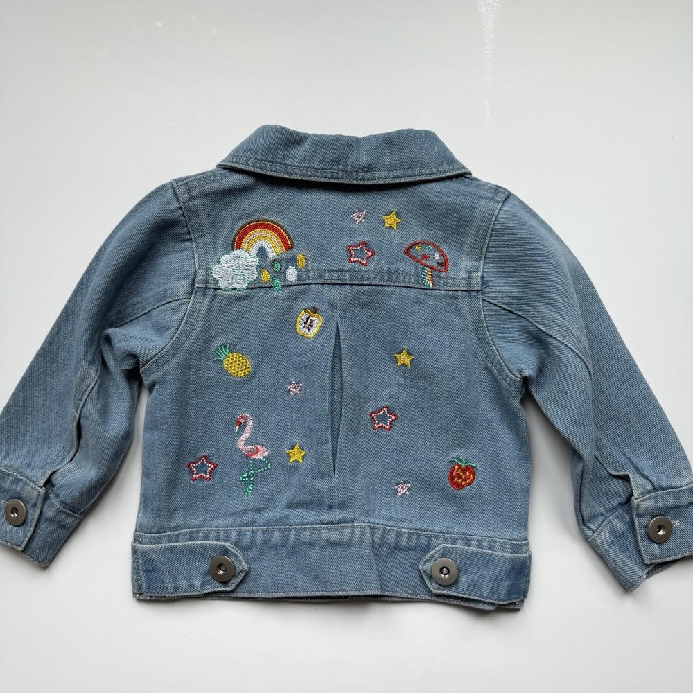 PatPat Girls Jean Jacket Baby Size 3-6 Months Embroidered Boho Rainbows Cute!
